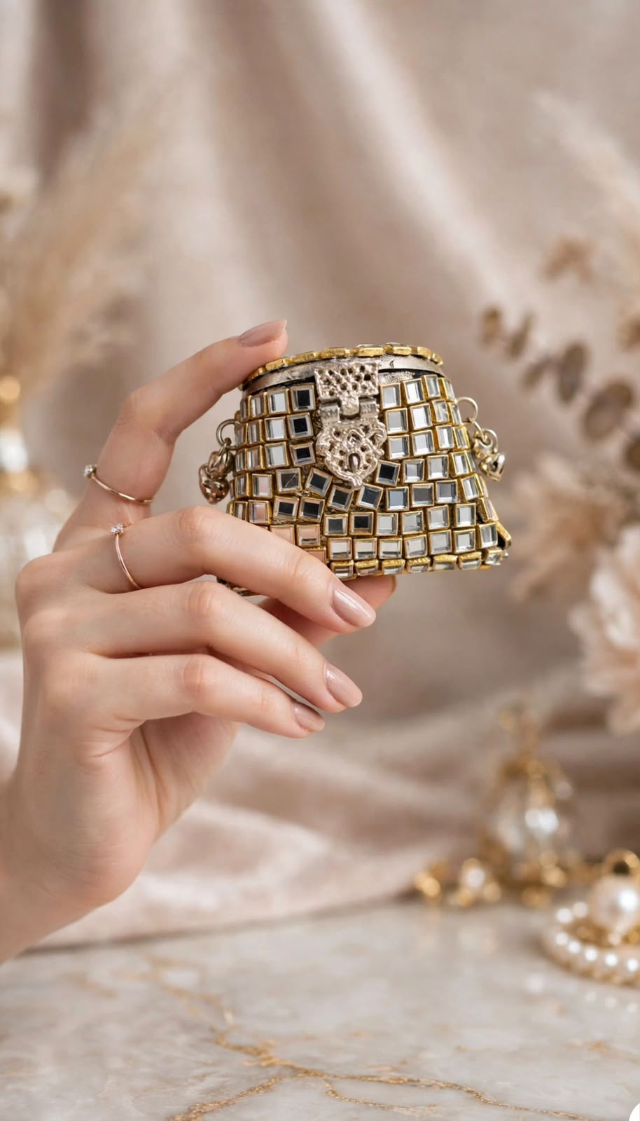 Stylish Indian Golden Metal Clutch_Small Size_New Arrival