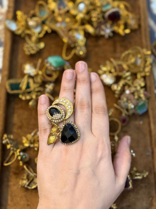 Turkish Ottoman Ring | Antique Gold Statement Ring with Semi-Precious Stone & Pearl Detail | New Arrival 5