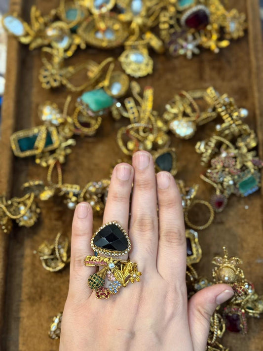 Turkish Ottoman Ring | Antique Gold Statement Ring with Semi-Precious Stone & Pearl Detail | New Arrival 11