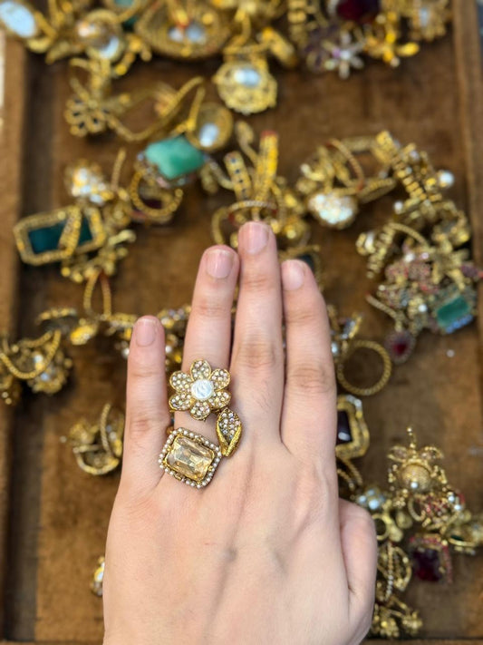 Turkish Ottoman Ring | Antique Gold Statement Ring with Semi-Precious Stone & Pearl Detail | New Arrival 12