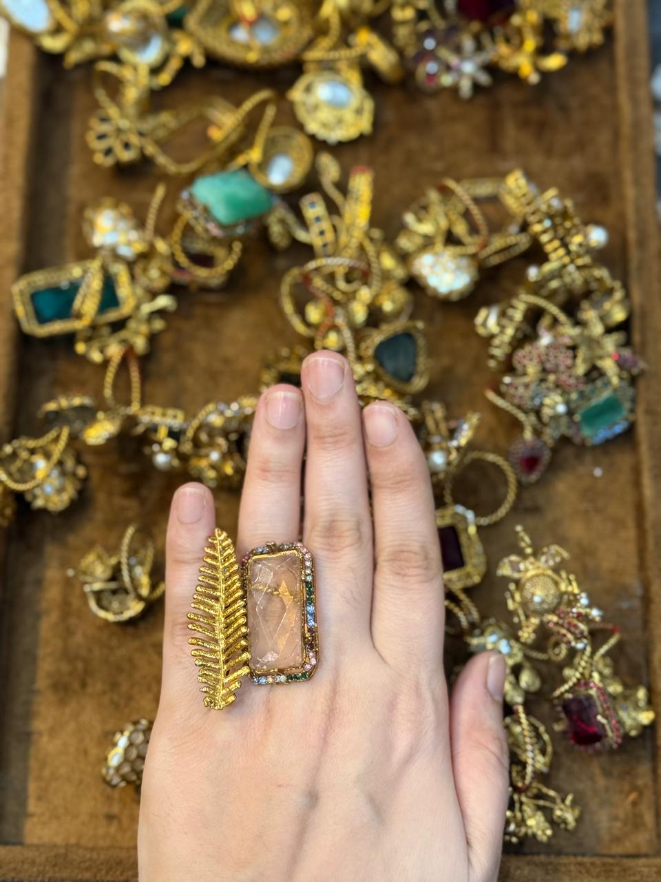 Turkish Ottoman Ring | Antique Gold Statement Ring with Semi-Precious Stone & Pearl Detail | New Arrival 16
