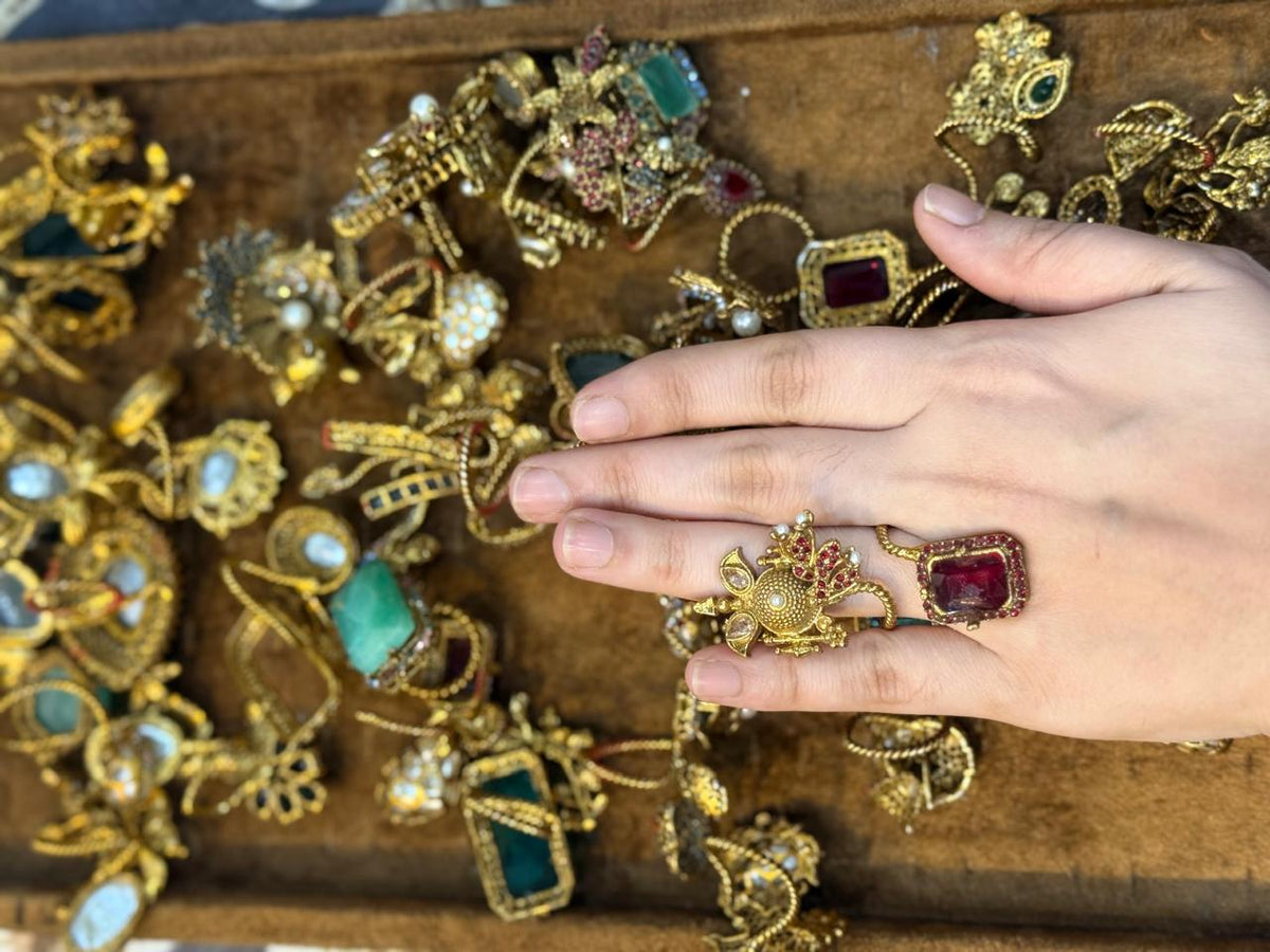 Turkish Ottoman Ring | Antique Gold Statement Ring with Semi-Precious Stone & Pearl Detail | New Arrival 20