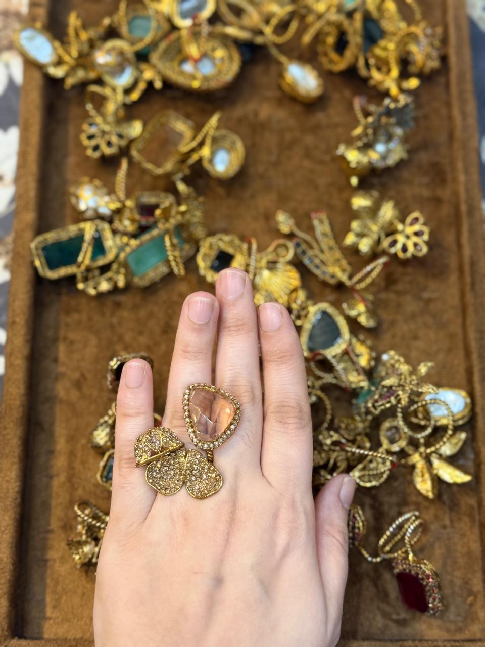 Turkish Ottoman Ring | Antique Gold Statement Ring with Semi-Precious Stone & Pearl Detail | New Arrival 28