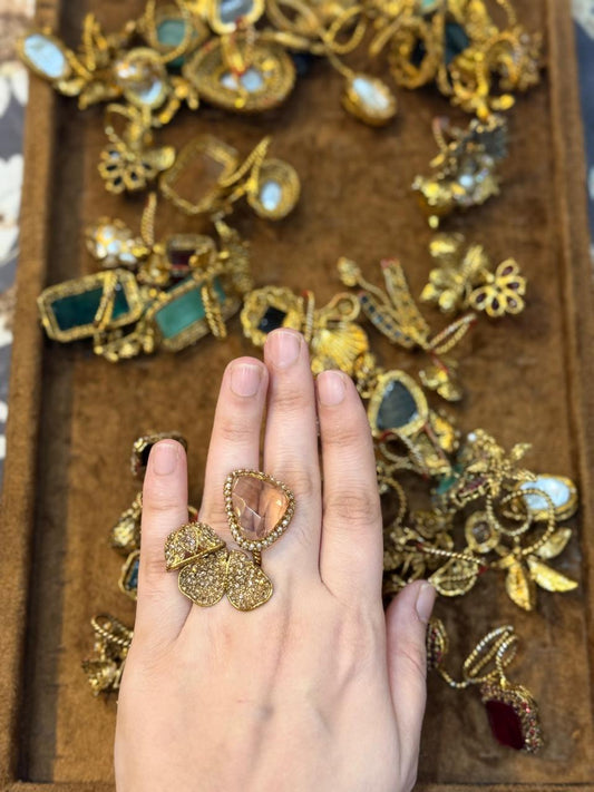 Turkish Ottoman Ring | Antique Gold Statement Ring with Semi-Precious Stone & Pearl Detail | New Arrival 28