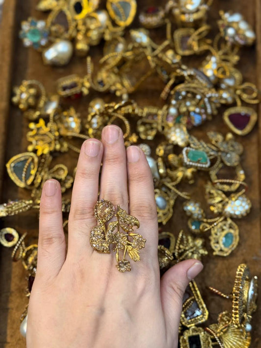 Turkish Ottoman Ring | Antique Gold Statement Ring with Semi-Precious Stone & Pearl Detail | New Arrival 41