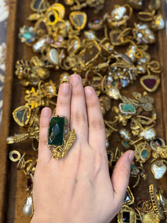 Turkish Ottoman Ring | Antique Gold Statement Ring with Semi-Precious Stone & Pearl Detail | New Arrival 48