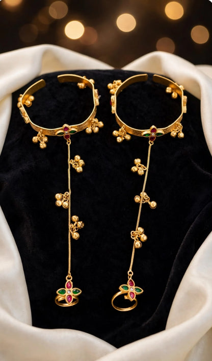 Luxury Golden Bangles with Chain and rings_Pair_New Arrival 3