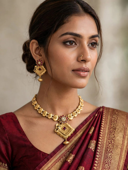 Royal Golden Rajwadi Choker Set – Bridal Necklace & Earrings | Wedding Collection | New Arrival 3