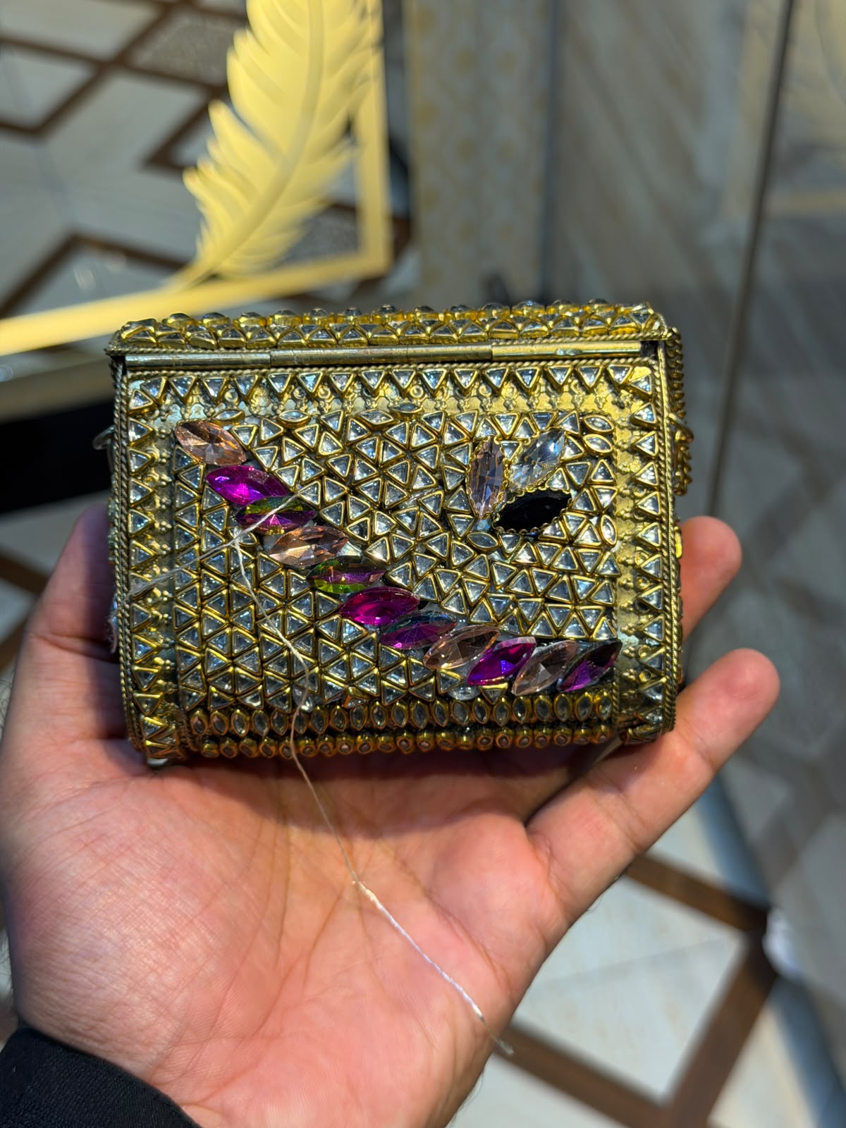 Handmade Luxury Kundan Stone Work Clutch | Wedding & Party Collection | Design 1