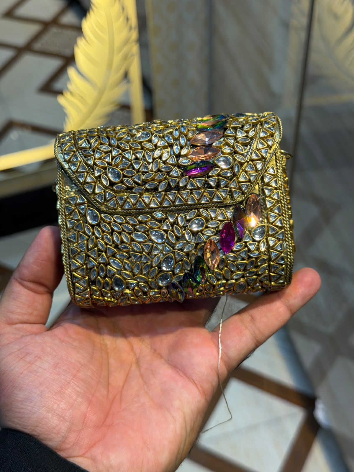 Handmade Luxury Kundan Stone Work Clutch | Wedding & Party Collection | Design 1