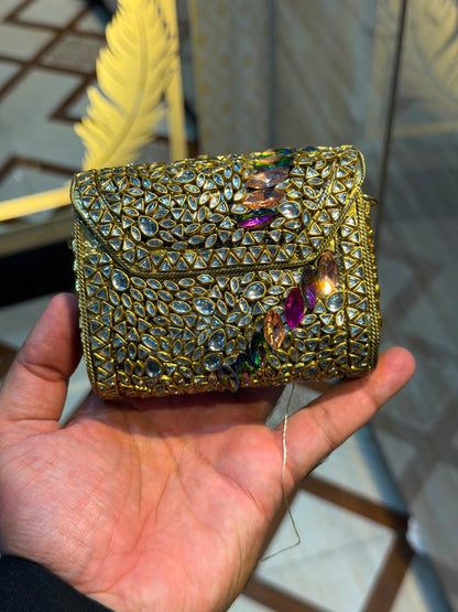 Handmade Luxury Kundan Stone Work Clutch | Wedding & Party Collection | Design 1