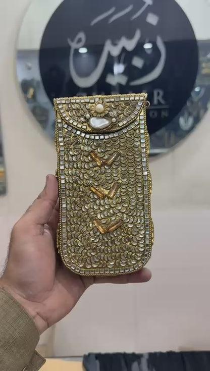 Handmade Kundan Metal Clutch_Mobile Shape_New Design 9