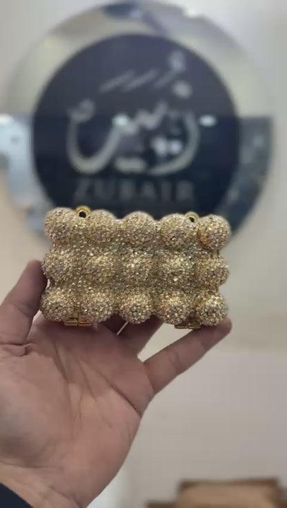 Acrylic Handmade Golden Beaded Clutch_Design 3