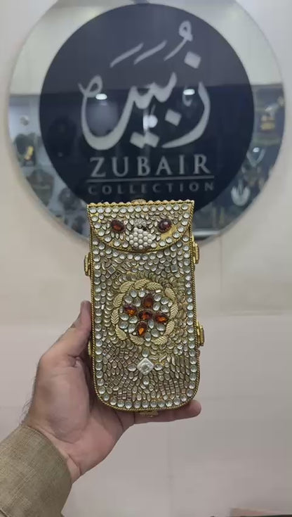 Handmade Kundan Metal Clutch_Mobile Shape_New Design 3