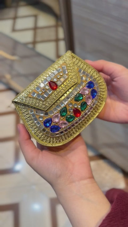 HandMade Kundan Metal Golden Clutch_Design 5