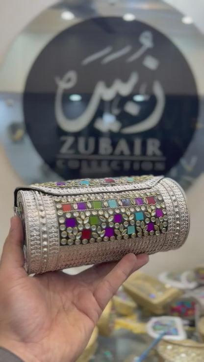 Indian Kundan Silver Dholki Clutch_Design 8
