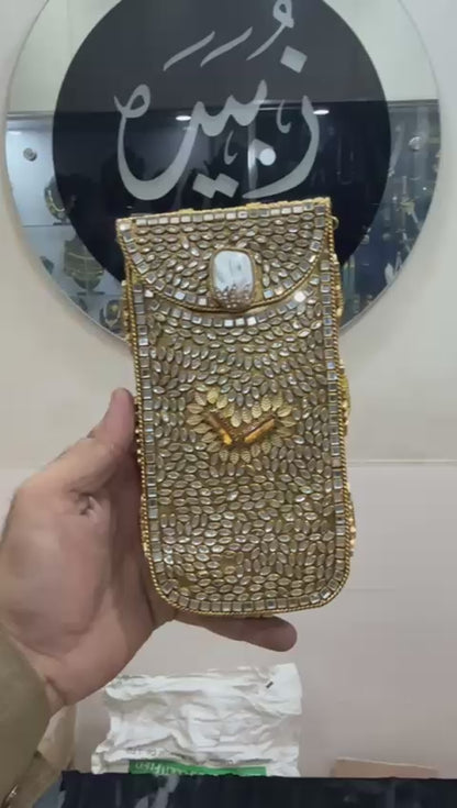 Handmade Kundan Metal Clutch_Mobile Shape_New Design 6