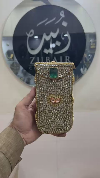 Handmade Kundan Metal Clutch_Mobile Shape_New Design 5