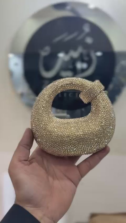 Acrylic Handmade Golden Beaded Clutch_Design 9