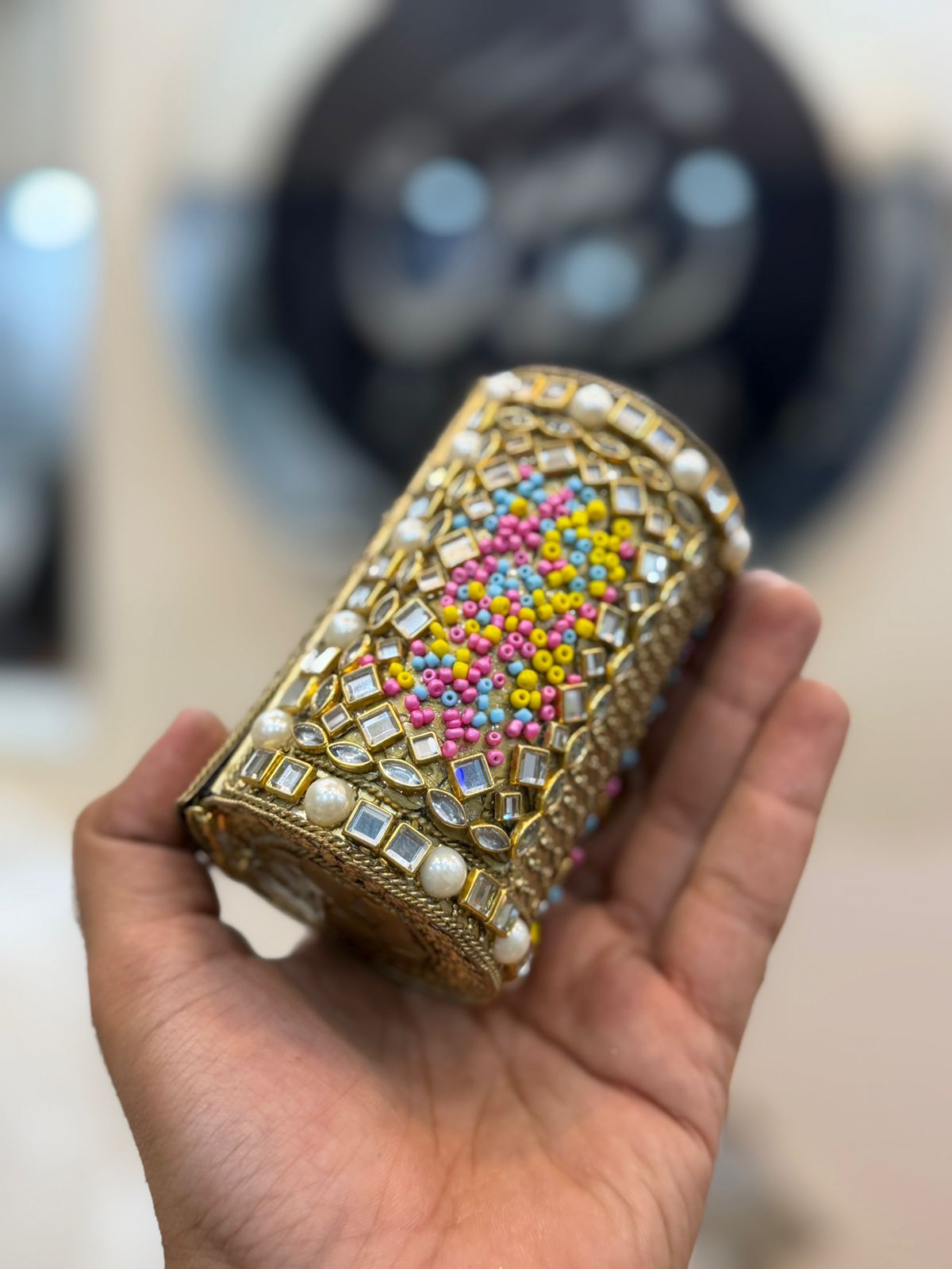 Handmade Luxury kundan Small Dholki Clutch