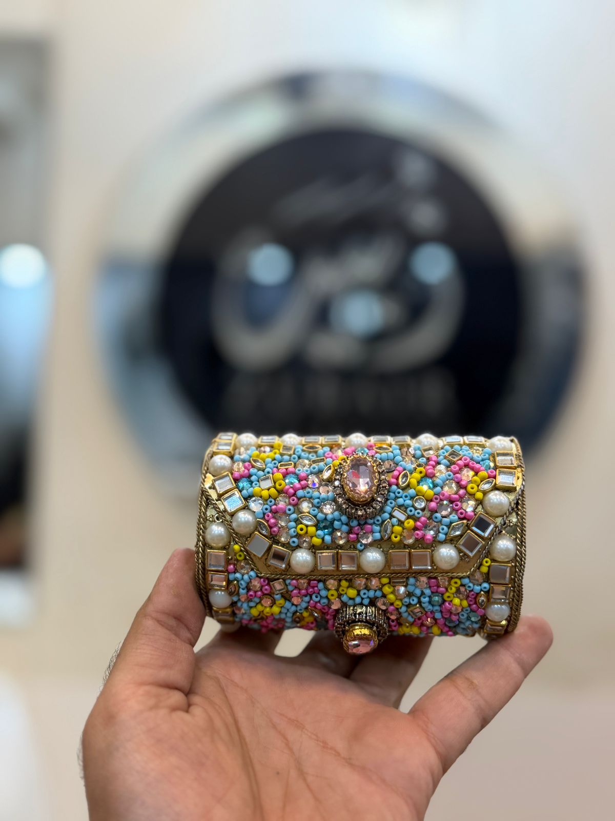 Handmade Luxury kundan Small Dholki Clutch